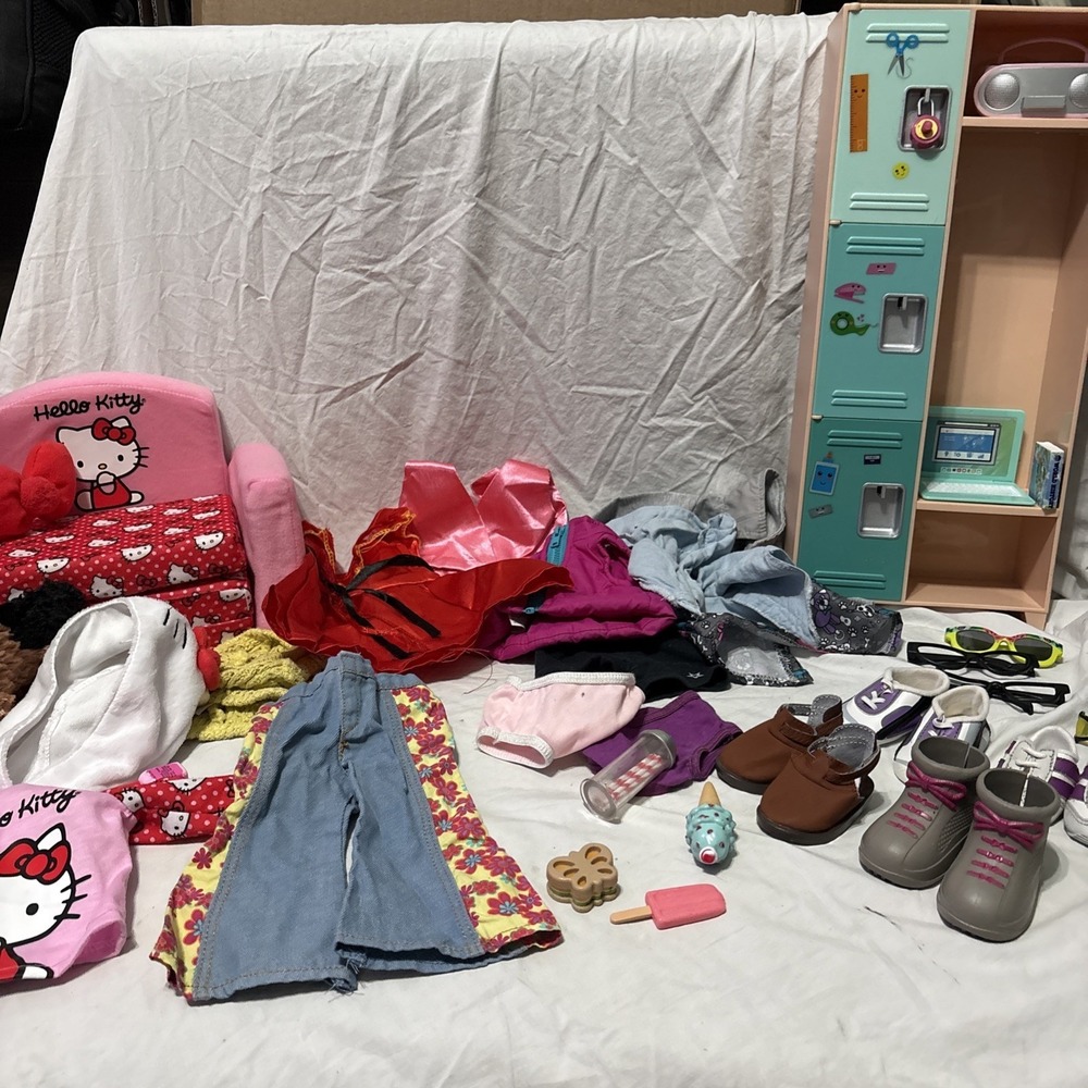 American Girl Doll Clothes Shoes Locker Dog Hello Kitty+ Accessories Lot